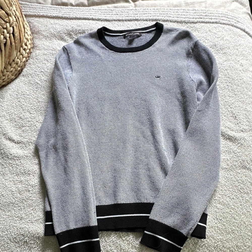Michael Kors Men's XL Gray Black Logo Knit Crewneck Sweater Y2K Preppy